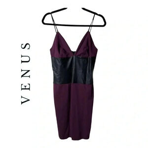 Venus SPAGHETTI STRAP MINI DRESS WITH‎ FAUX LEATHER IN MIDDLE SIZE 8